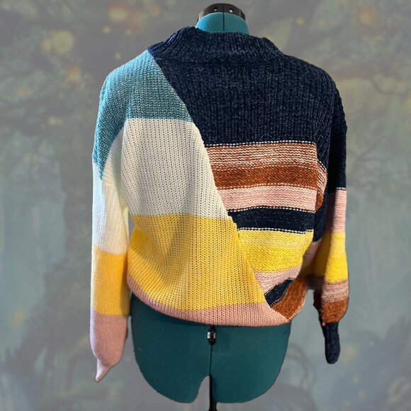 Upcycled spliced mock neck sweater sz L - Picture 2 of 3